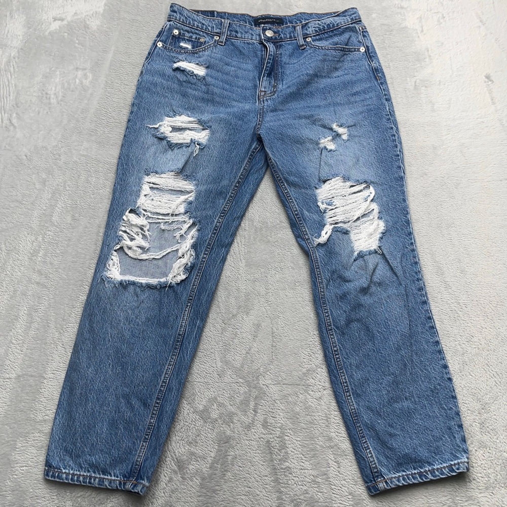 Aeropostale Mom Jeans Womens 12 Blue Denim Cotton Casual Medium Wash Distressed